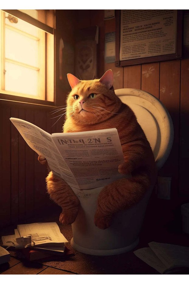 Cat with Newspaper Funny Metal Poster - Magnetic Wall Art Print