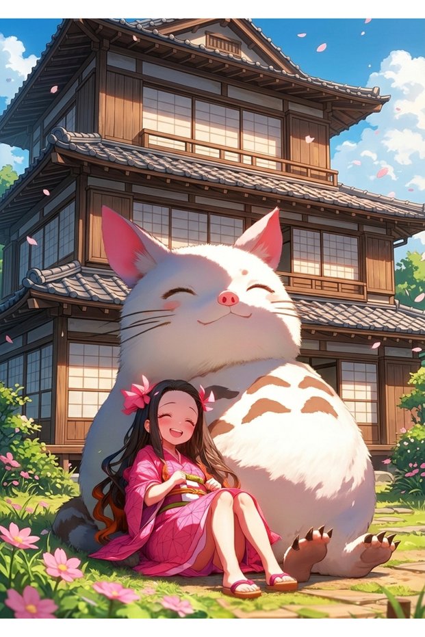 Nezuko and Totoro Anime Metal Poster - Magnetic Wall Art Print