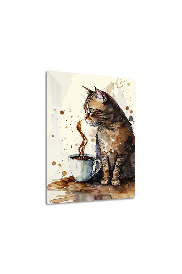 Cat and Coffee Metal Poster - Magnetic Wall Art Print