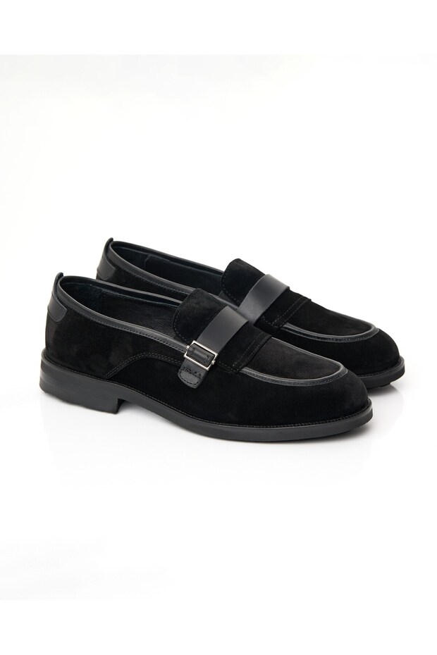 Italian Style Internal and External Natural Antique Leather Suede Buckle Men's Shoes Black T15210-01