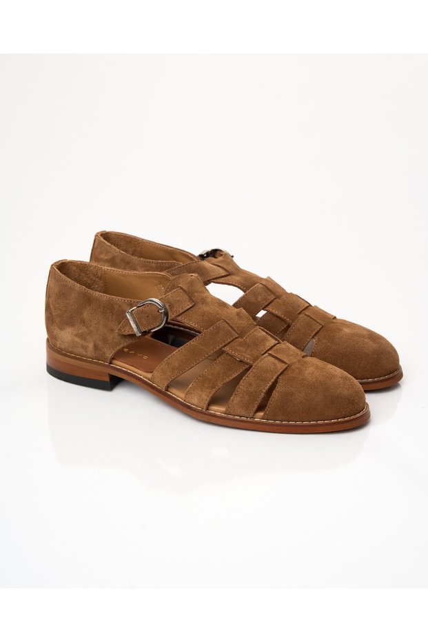 Italian Style Internal and External Natural Leather Suede Men's Sandals Tan T15214-24