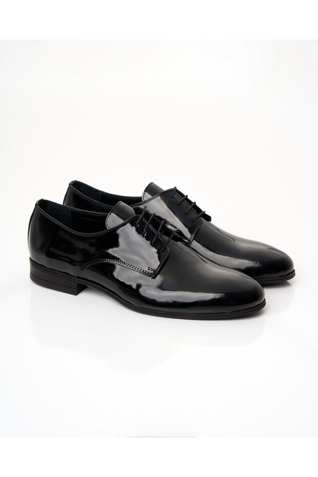 Italian Style Internal and External Natural Laced Patent Leather Men's Shoes Black T15268-01
