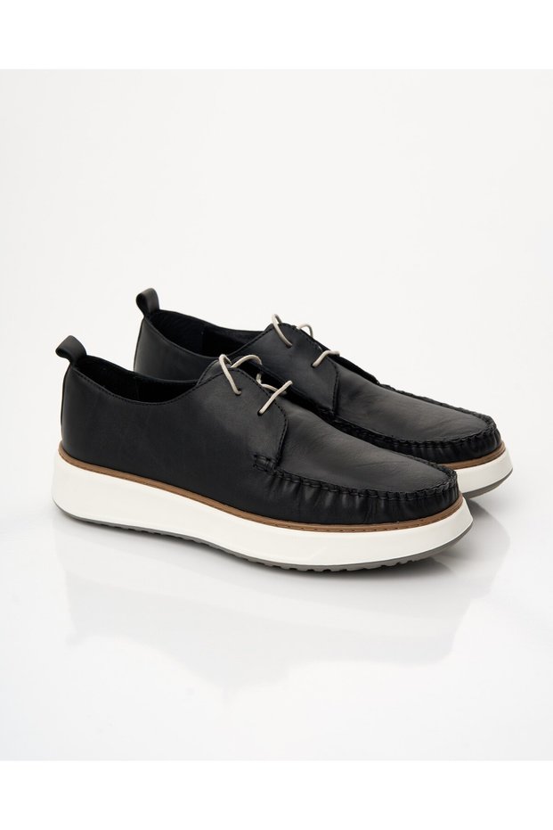 Italian Style Internal and External Natural Laced Leather Men's Shoes Black T15200-01
