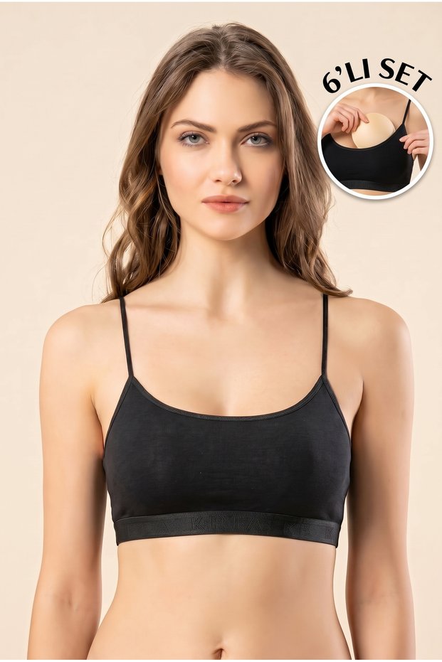 6-Pack Women's Padded String Strap Bustier – Supportive Breast Pad Bra Tank Top, Casual and Comfortable Everyday Underwear