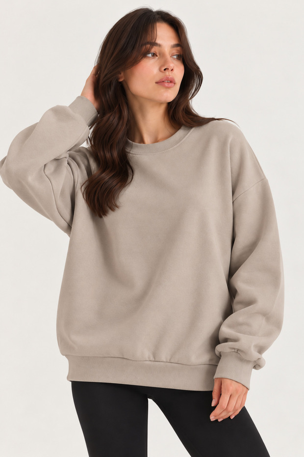 Women's 3 Thread Oversize Hooded Crew Neck Sweatshirt Cty-Çtn-29031