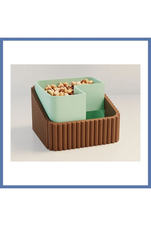 3D Printing Peanut Bowl - Double Chamber Shell Separator Presentation Bowl - Brown Mint Aanova