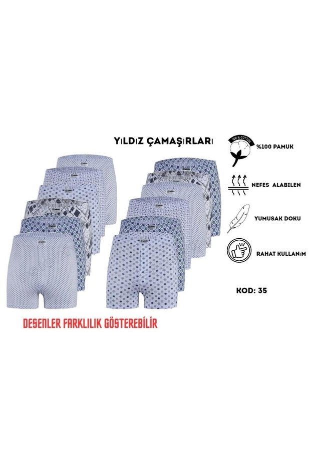 35 Men's Prime Mixed Patterned Combed Cotton Boxers 12 Pieces
