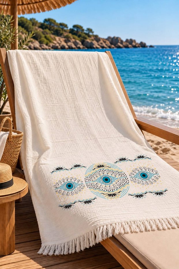 100% Cotton Printed Muslin Peştemal (Big Eye)