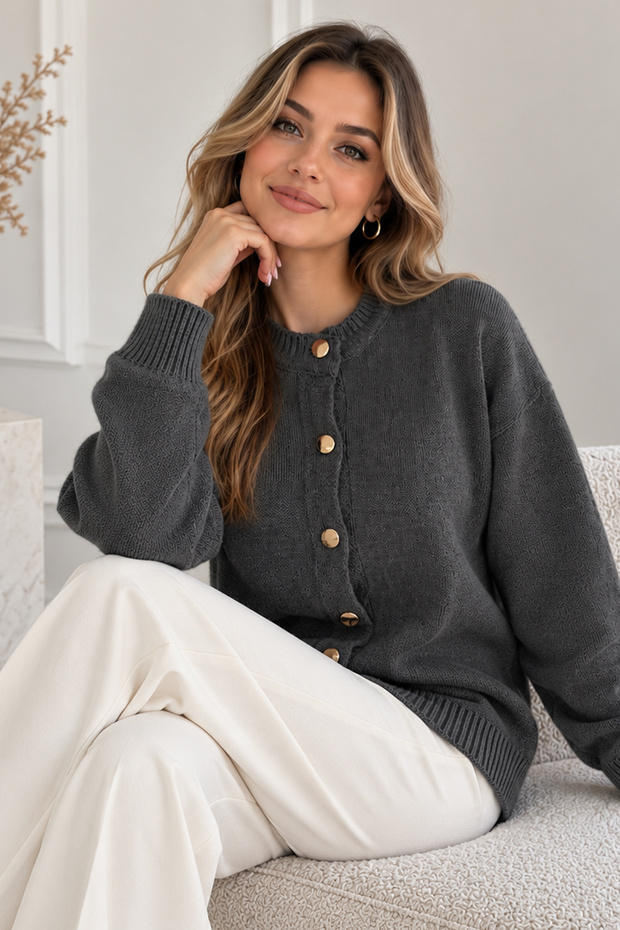 Buttoned Knitwear Cardigan N525 Anthracite