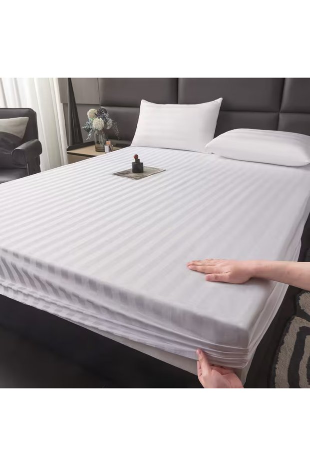 3-Piece Striped Fitted Bedsheet Set, Deep Pocket 15–35cm, Hotel Style, Multiple Sizes & Colors