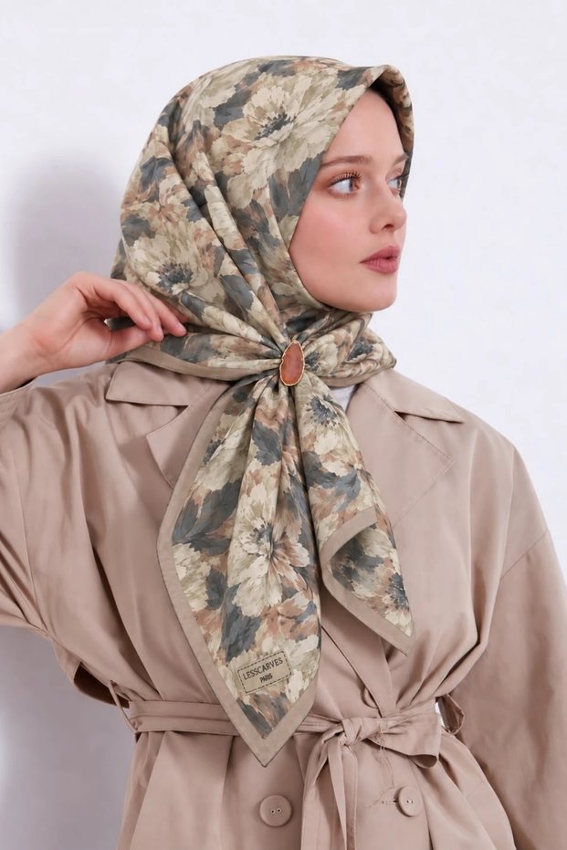 Floral Patterned Cotton Silk Scarf Ls2214