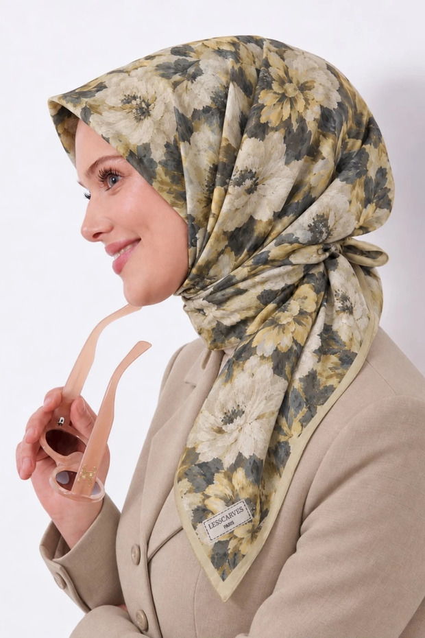 Floral Patterned Cotton Silk Scarf Ls2214