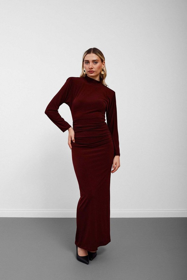 Burgundy Backless High Neck Long Dress