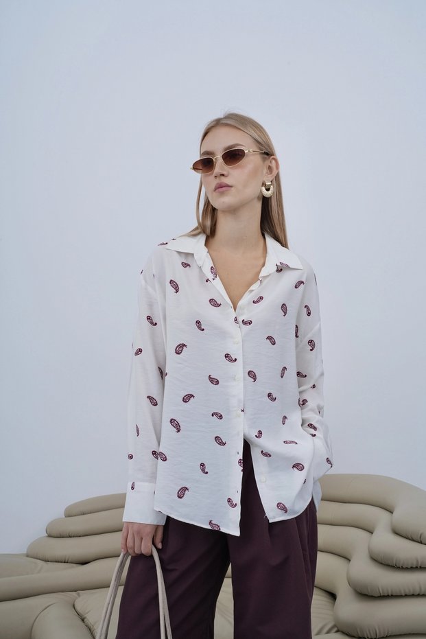 Shawl Pattern Viscose Shirt Ecru