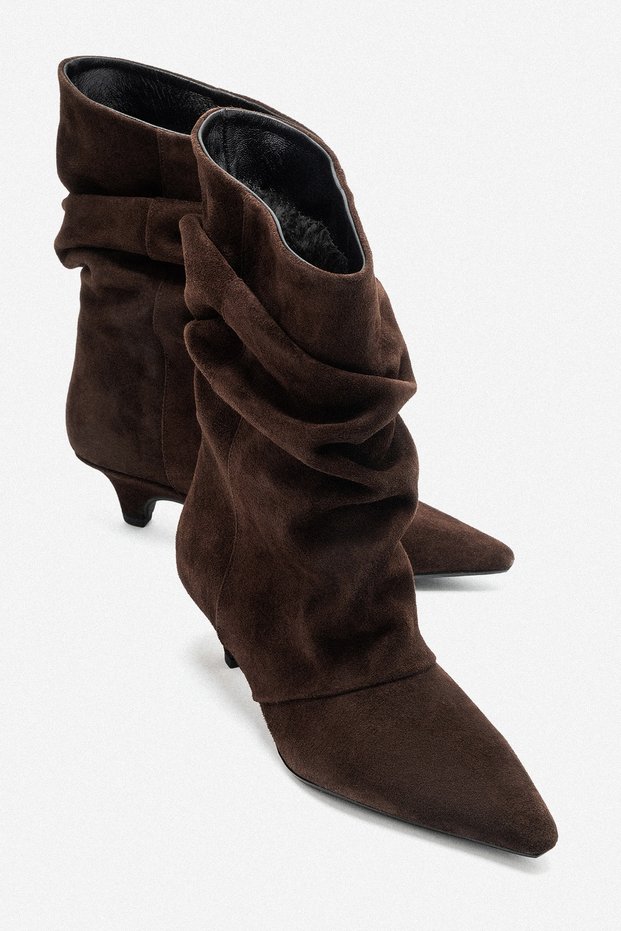 Royden Brown Suede Genuine Leather Bellows Women's Short Heeled Boots