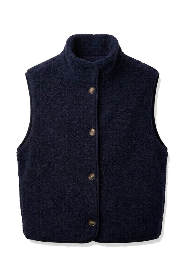Pocket Detailed Buttoned Vest-Navy Blue Dark Blue