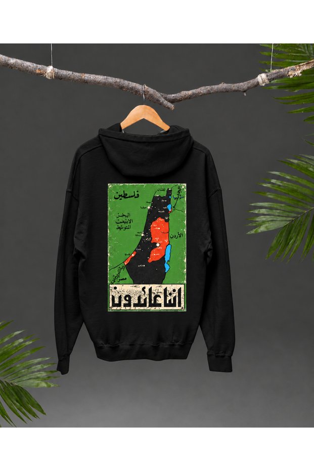 Palestine Map and Freedom Themed Graphic Printed Hooded Sweatshirt