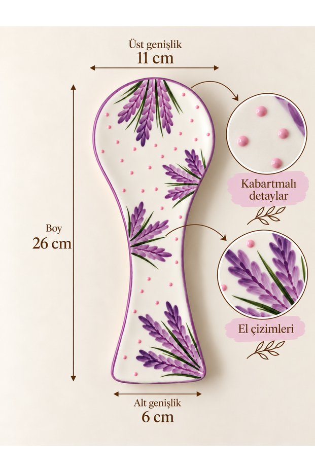 Lavender Patterned Handmade Ceramic, Embossed Large Size Spoon Holder