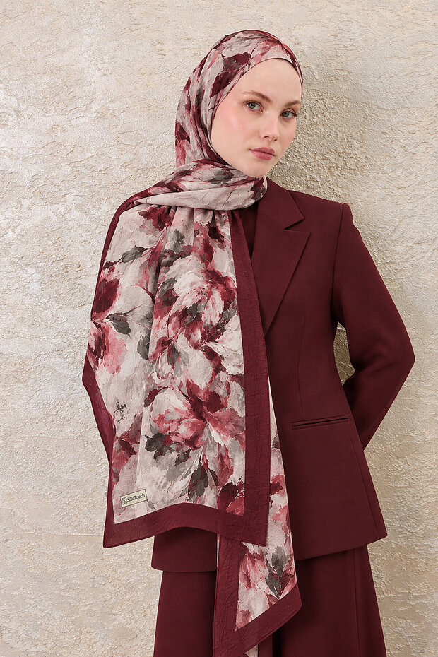 Burgundy October Pattern Kraş Shawl