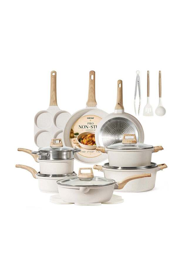 21-Piece Granite Non-Stick Cookware Set, White