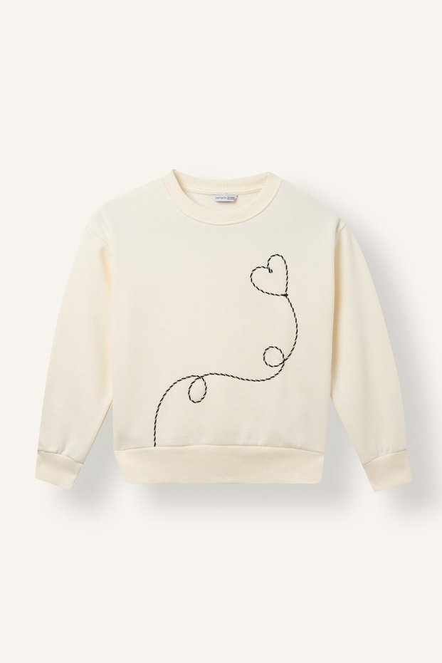 Relax Fit Crew Neck Patterned Soft Fleece Thick Sweatshirt Fabric Sweatshirt for Girls