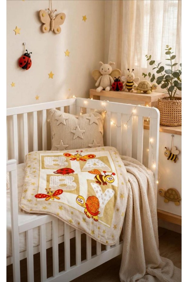 Soft Butterfly Bee Patterned Baby Blanket Yellow 100X120 cm