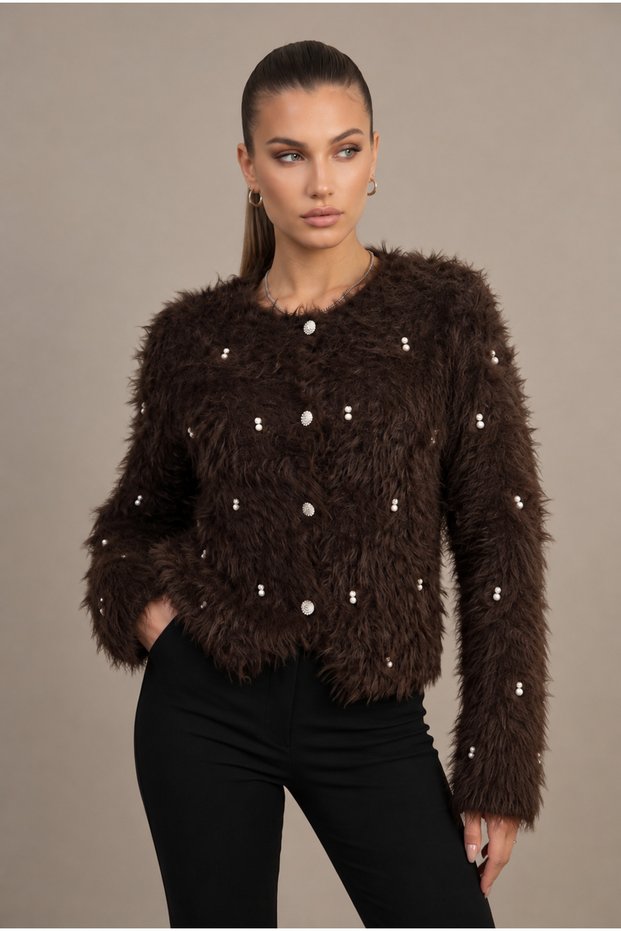 Women's Premium Beaded Knitwear Cardigan with Sparkling Bead Detail