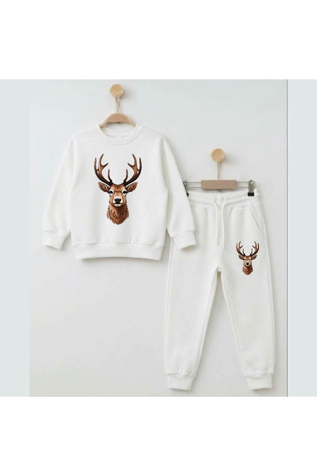 Team Sweatshirt Deer Head Printed Girls Boys Crew Neck