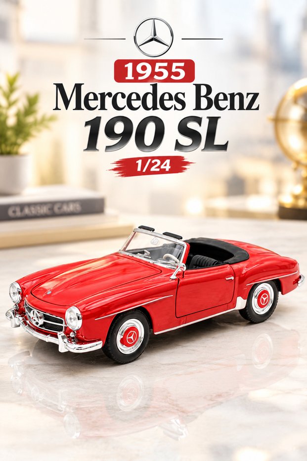 1955 Mercedes Benz 190 Sl Red 1/24 Diecast Metal Model Car