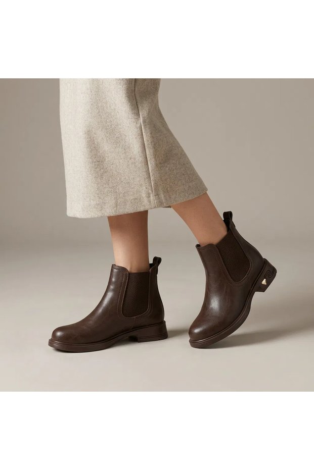 Bella Chelsea Women's Thick Sole Block Heel Ankle Boots - Brown Leather