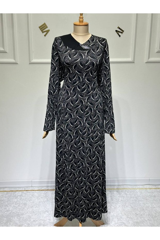 Women's New Season Mother's Dress with Stone Detail on the Collar