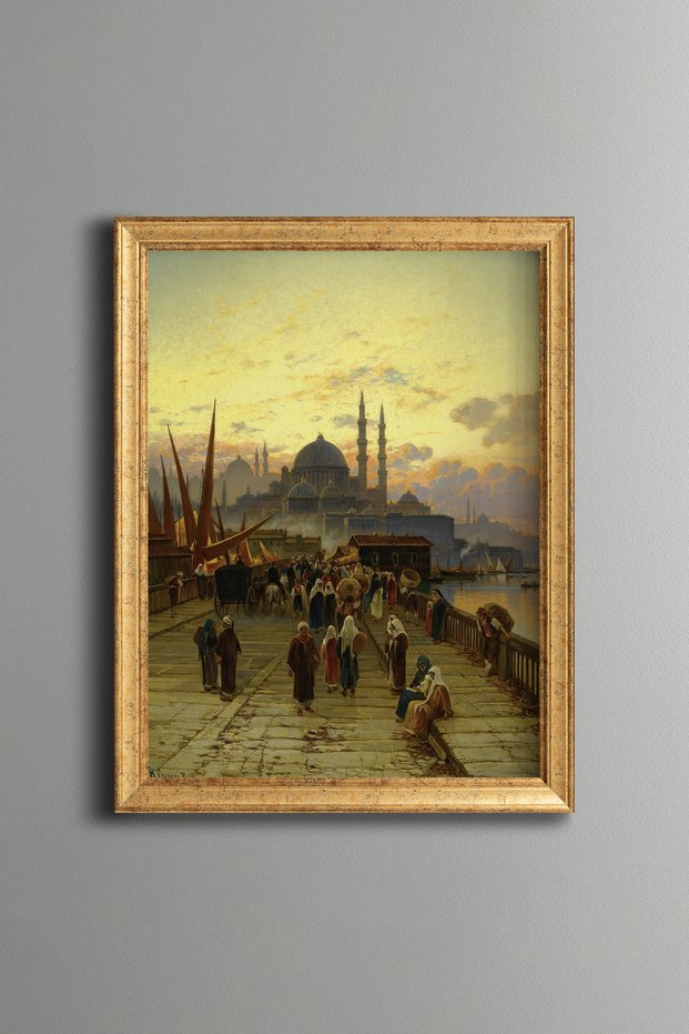 Galata Bridge in Istanbul - Vintage Patterned Painting - Fine Model