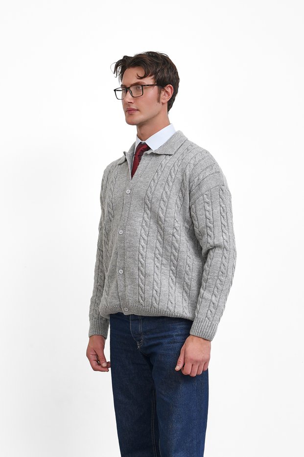 Wool Blend Buttoned Knit Cardigan