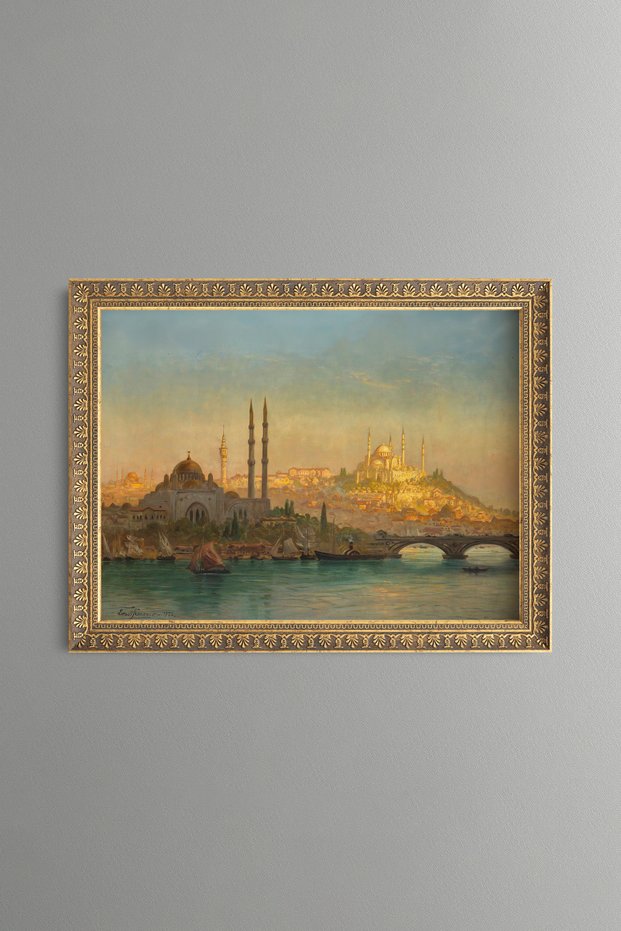 Valide and Süleymaniye Mosques in Istanbul - Vintage Patterned Painting - Fine Model