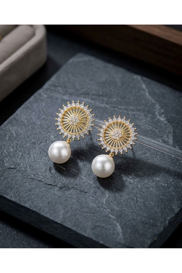 Xuping Sun Pearl Stone Detailed Earrings