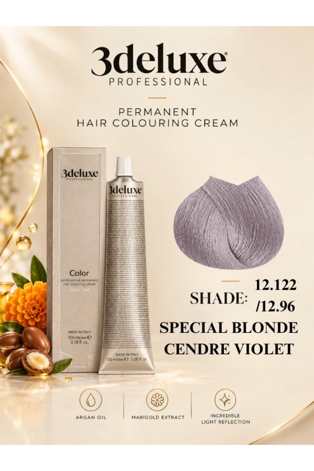 Hair Color Cream With Argan Oil & Marigold Extract Special Blonde Cendre Violet 100ml 12.122/12.96
