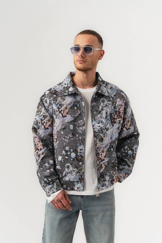 Astrovoid Abstract Brush Pattern Tapestry Fabric Zipper Men's Jacket