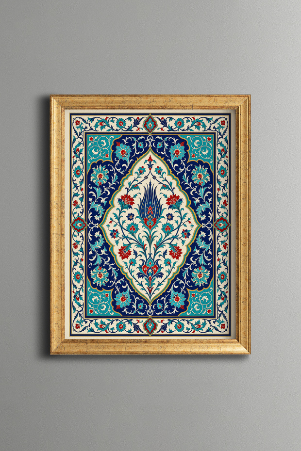 Blue Floral Embellishment - Vintage Patterned Painting - Fine Model