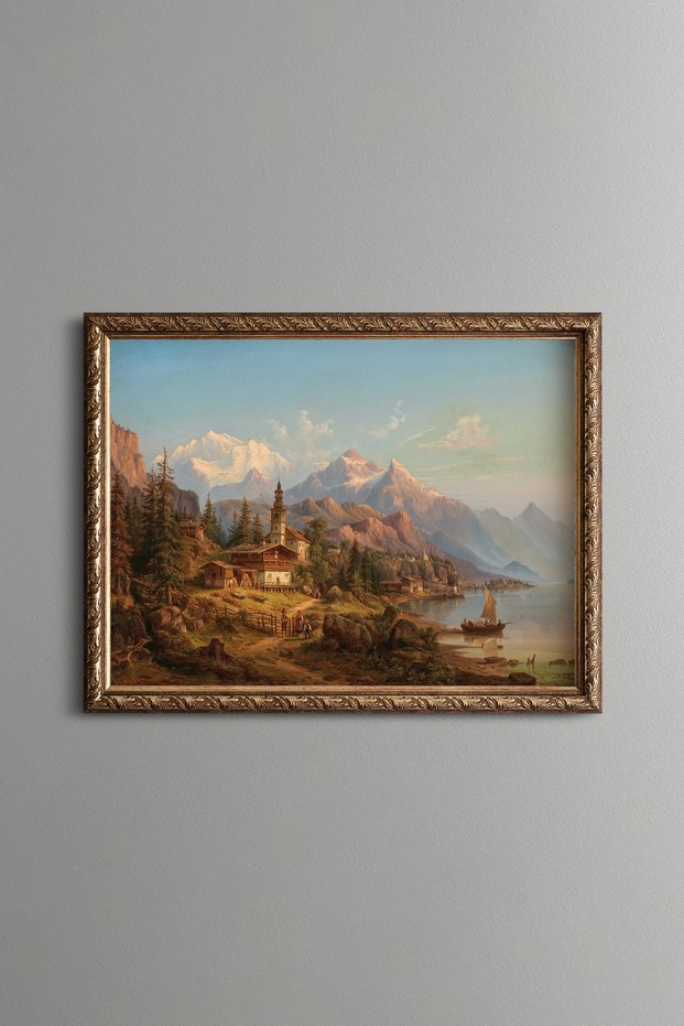 Lake Thun in Switzerland - Vintage Patterned Painting - Fine Model