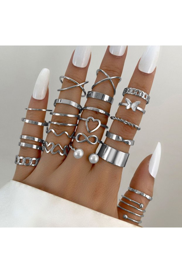AY5591902 Vintage Irregularly Ring Set for Women Bohemian Gold Color Butterfly Snake Heart Geometric