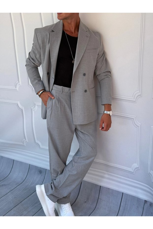 4 Button Detailed Oversize Cut Baggy Double Breasted Suit