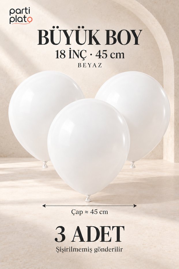 Big Size White Latex Balloon 18 Inch 45 cm 3 Pieces Party Decoration