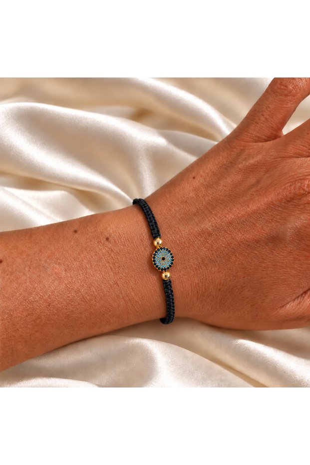 Black Color Macrame String Black String Bracelet with Evil Eye Beads (Shipped with Jewelry Box)