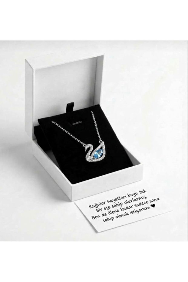 Pink Swan Swan with Blue Stone Non-Tarnish Stainless Steel Necklace