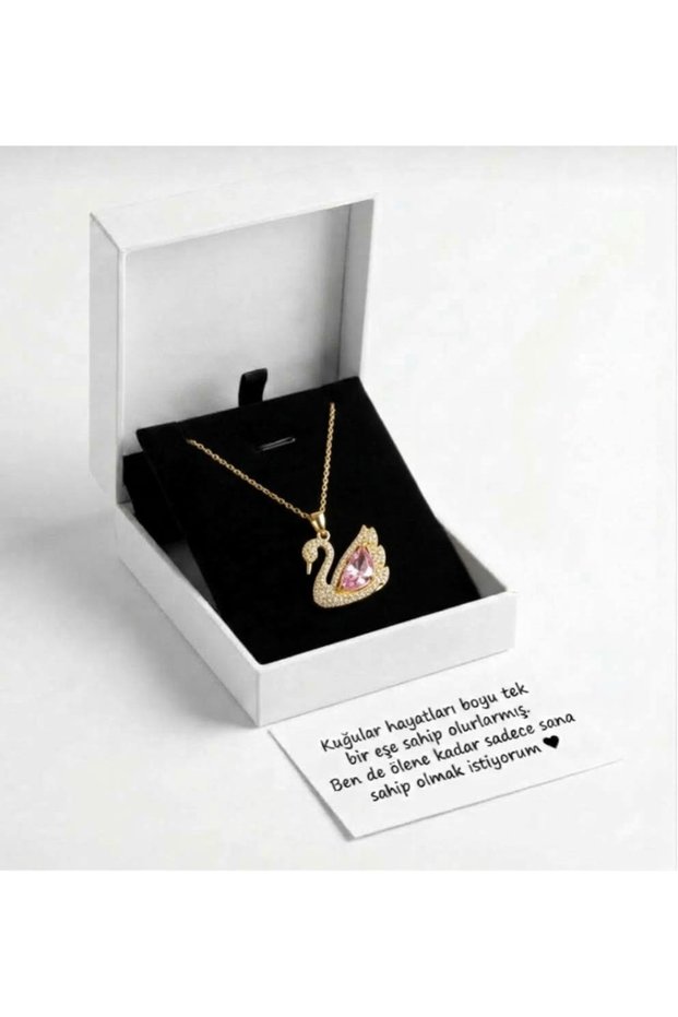 Pink Swan Gold Pink Stone Swan Necklace Made of Non-Tarnish Stainless Steel