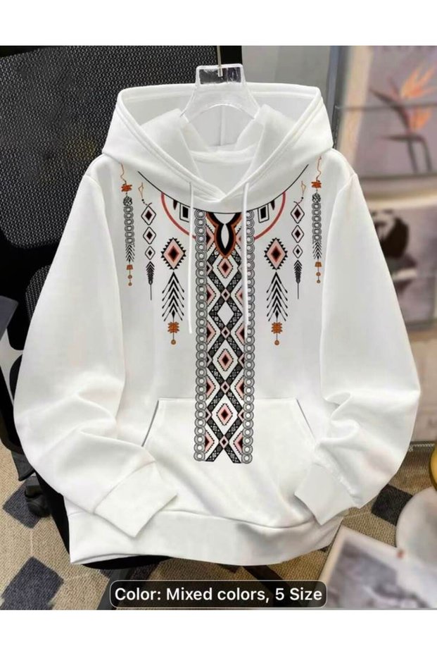 Unisex White Loose Fit Hooded Sweatshirt with Inner Pockets, Warm Hoodie
