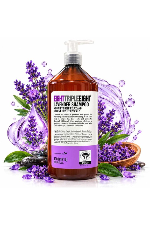 Lavender Shampoo 1000ml (1L) – Lavender Extract Hair Shampoo for Dry, Itchy Scalp, Gentle Cleansing, Scalp Refreshing, Soft & Shiny Hair