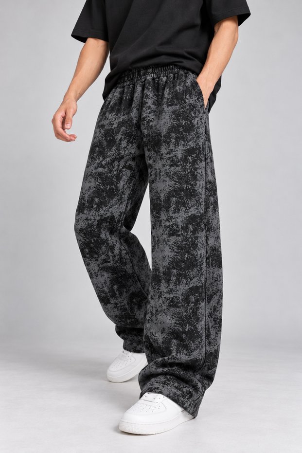 Men's Baggy Oversize Sweatpants Vintage Washed Effect Black Gray Patterned Loose Leg Relaxed Fit Streetwear Hip Hop Trousers