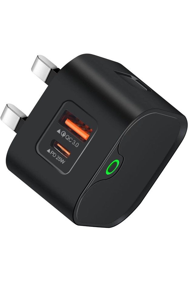 شاحن USB-C، شاحن حائط سريع 25 واط، منفذان PD وQC 3.0، شاحن سريع متوافق مع آيفون
