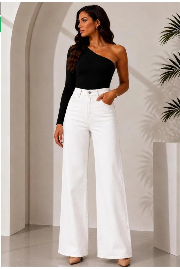 Women's White Palazzo High Waist Jeans